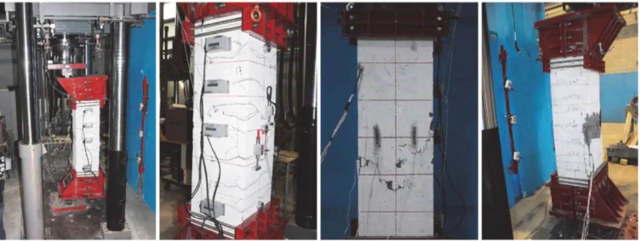 Figure 2.3– Crack appearance and failure mode of columns tested under large eccentricity  (e/ho = 80%; G2) (Guérin et al