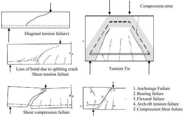 Figure  2-16 Modes of shear failure in slender and deep beams (ASCE-ACI 426,1973) 