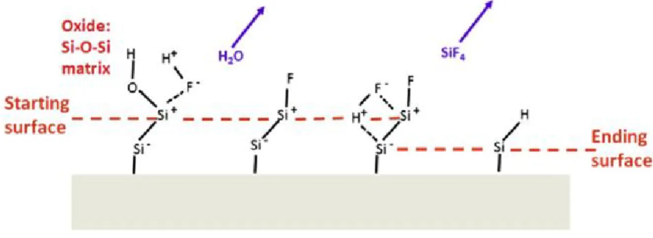Figure 1.4 Mechanism leading to the formation of H-terminated Si surface by HF etching
