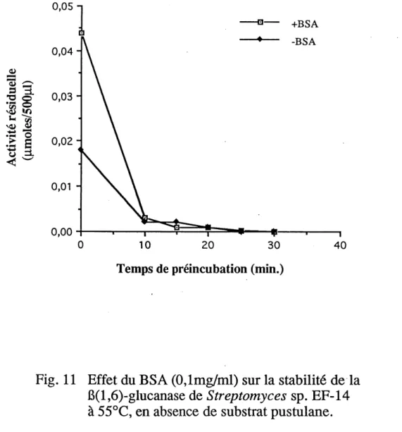 Fig. 11 Effet du BSA (0,lmg/ml) sur la stability de la