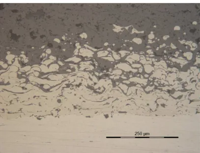 Figure 3.12 – Coupe micrographique de la barrière thermique avec sous-couche plasma à gradient en composition (plasma gradient)