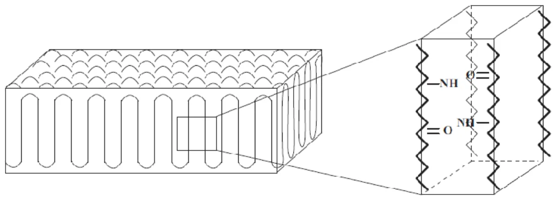 Figure 3: Cristallisation par repliement des chaînes et représentation d’une maille unitaire  [8]