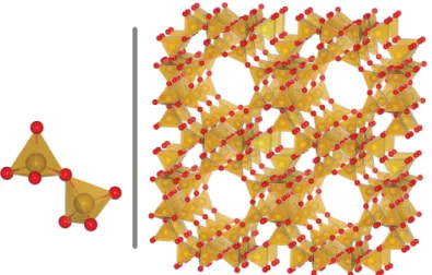 Figure 1.2 – Two SiO 4 tetrahedra on the right, and the structure of zeolite LTA on the left