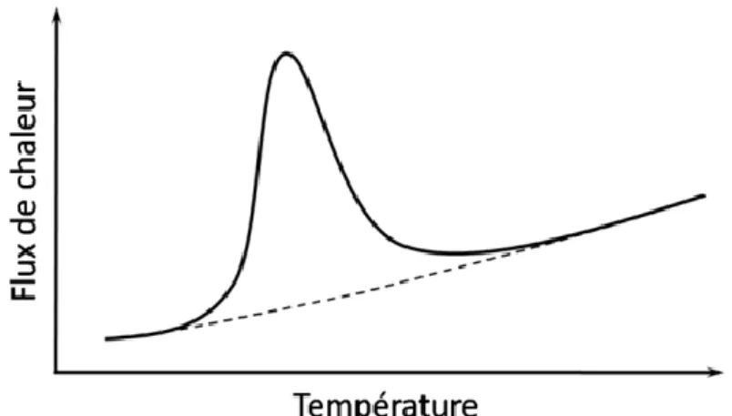 Figure 25 – Profil caractéristique d’un pic de décomposition exothermique tel qu’observé  en DSC 