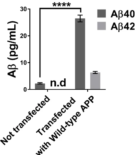 Figure 12. Concentrations of Aβ40 and Aβ42 in the neuroblastoma supernatant using  the MSD Elisa test