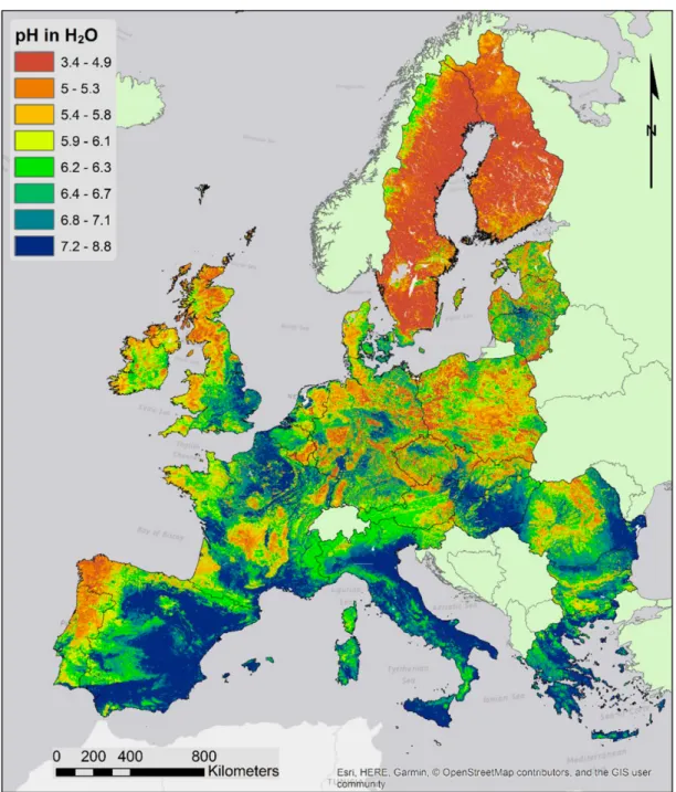 Figure 3-2 : pH superficiel des sols de l'Union Européenne