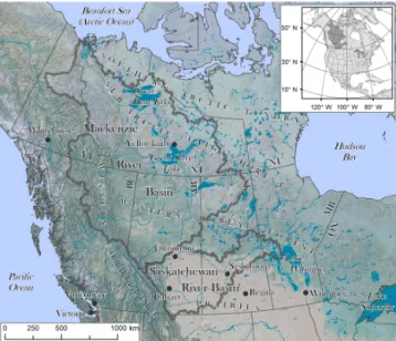 Figure 1. The region of concern for this article, with the main focus being on the central region from Alberta to Manitoba and northwards to the Arctic Ocean
