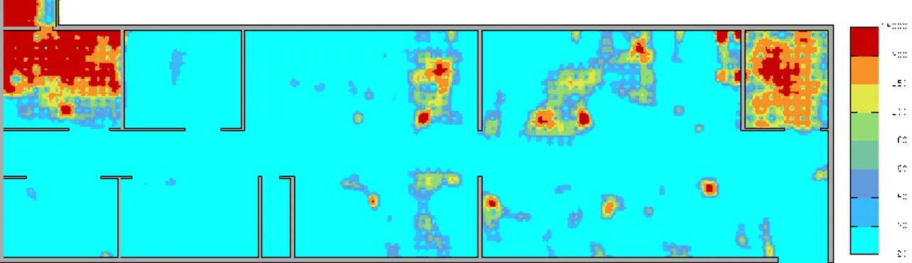 Figure 35 : Largeur entre les quantiles de la variable brute (en cps) pour un intervalle de confiance de 95 %  sur la transformée gaussienne