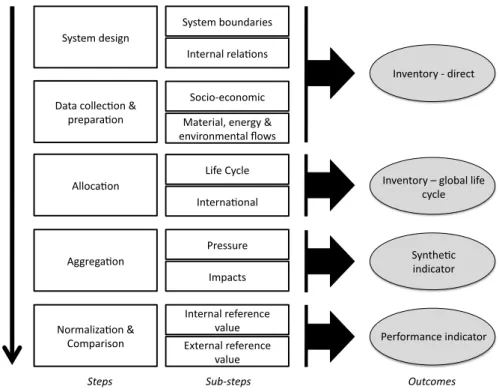 Figure  1.  Archetypical  EAM  workflow.  Steps  and  sub-steps  are  described  on  the  left  part  of  the  scheme and the resulting outcomes on the right