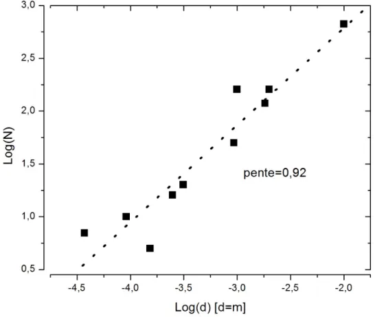 Figure 2.8 Relation N(d) en représentation log-log. Dans la représentation log-log, 