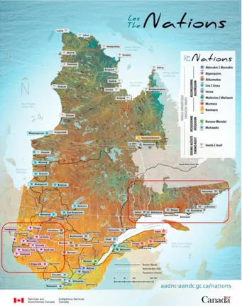 Figure 4 : Premières Nations du Québec-populations à l’étude mise en évidence par des rectangles rouges 