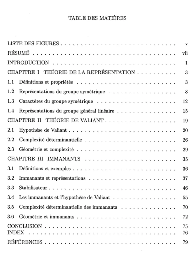 TABLE DES  MATIÈRES 