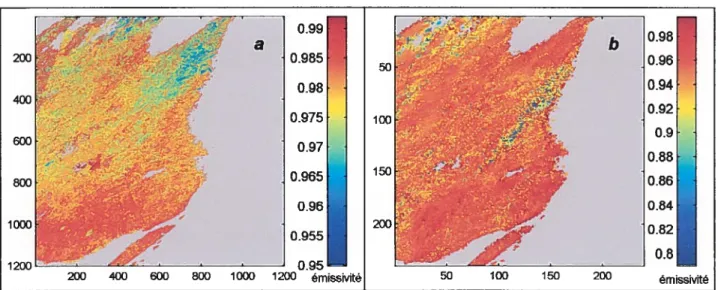 Figure 10 - Exemples d’images d’émissivité MODIS en bande 31, sur la zone