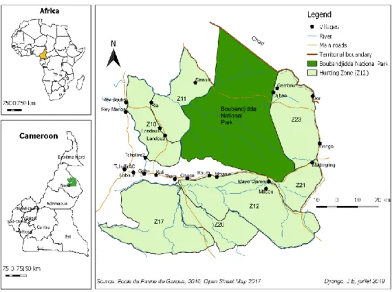Figure 1.1. Location of Bouba Ndjidda National Park and its adjacent zone. 
