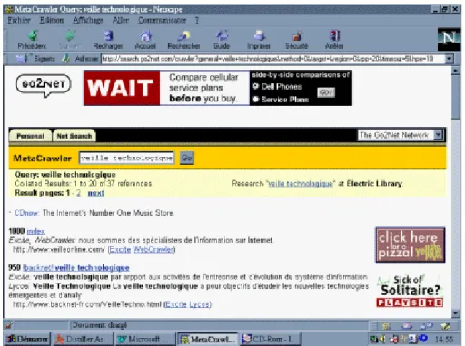 Figure 9 : Exemple de résultats sur Webcrawler (http://www.webcrawler.com) 
