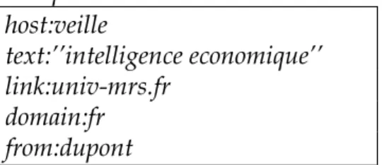 Figure 1 : Exemple de champs pour interroger les moteurs de recherche 