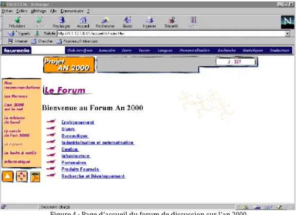 Figure 4 : Page d’accueil du forum de discussion sur l’an 2000 
