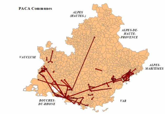 Figure 2 : Interactions entre sites web des communes de Paca – source d’information Xenu 