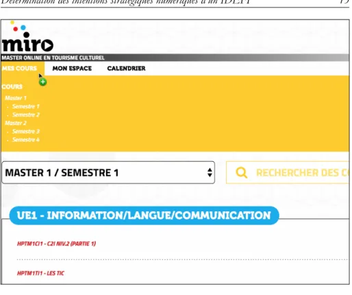 Figure 4 : Interface Moodle et catégorisation des cours pour le programme