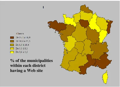 Figure 1: percentage of the municipalities within each district having a Web site  