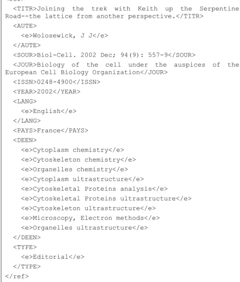 Illustration 3 : Données au format XML pour l’application amiante. 