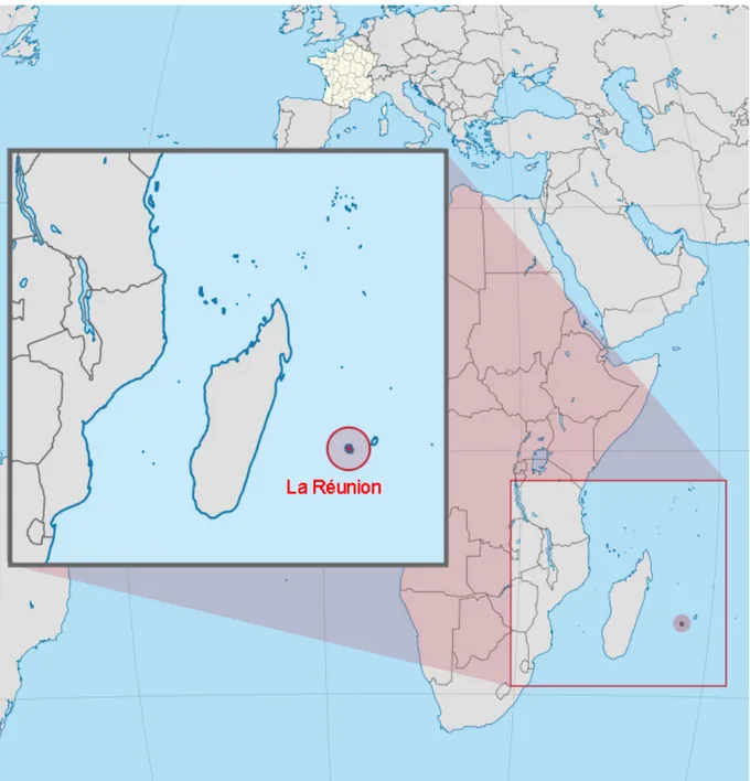 Figure 1: L'île de La Réunion. Carte adaptée de Wikipédia. 