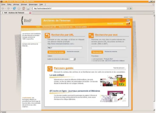 Fig. 2: Home page of the application ‘Archives de l’Internet’.