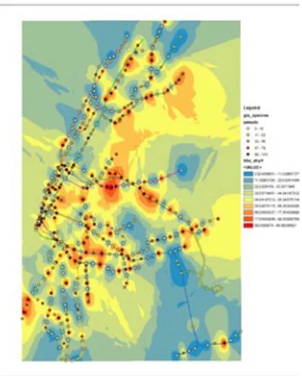 Figure 3 : Carte thermique montrant la présence de bactéries du genre  Pseudomonas (le genre le plus abondant à travers la ville)