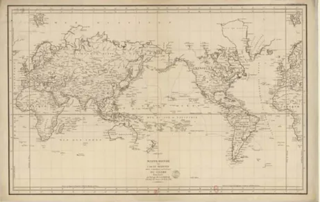 Figure 2 : Mappemonde ou carte réduite des parties connues du globe pour ser- ser-vir au voyage de La Pérouse fait dans les années 1785, 1786, 1787, et 1788