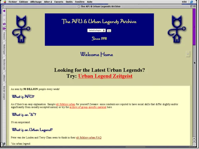 Figure 4. Copie de l’écran d’accueil du site http://www.urbanlegends.com
