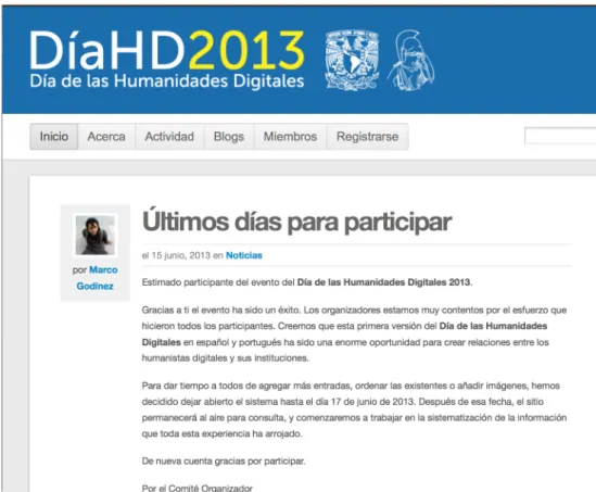 Figure 3. DiaHD2013 : le DH Day hispano et lusophone