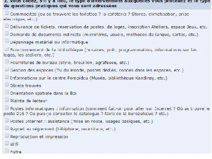 Illustration 1 : rubrique 2 du formulaire de codage des interactions en service public à la Bpi 