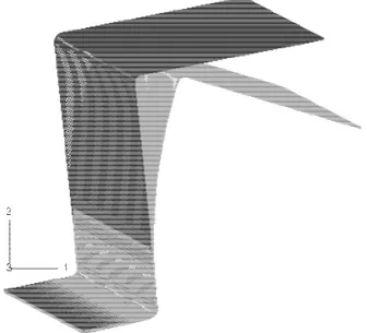 Figure 1.1. Exemple de déformées obtenues à la fin puis après l’étape d’emboutissage  (simulation par éléments finis) d’une géométrie en « Oméga »