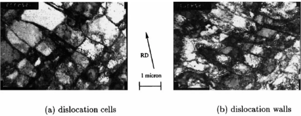 Figure 1.19. Macro-bandes des sous-structures de dislocations après 3% de pré-déformation 