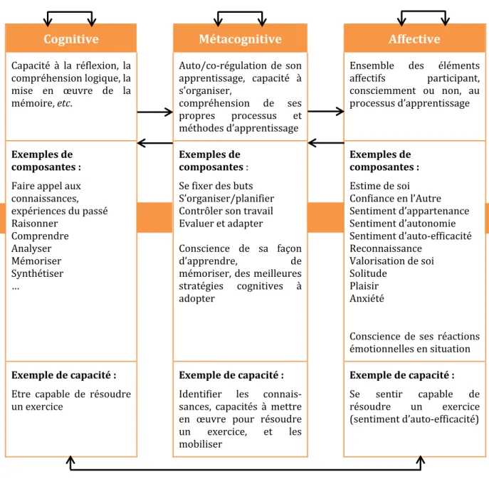 Figure 1 - Dimensions cognitive, métacognitive et affective en regard du processus d’apprentissage 