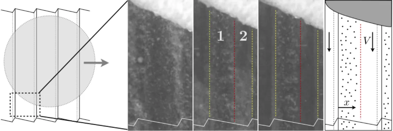 Figure 2.9 – Visualisation de l’écoulement de vapeur qui s’échappe sous le palet (partie blanche en