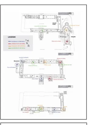 Figure  n° 6 :  Plan  d‘orientation  pour  le  jeu : plan des  salles du  musée comprenant  des symboles de localisation des objets