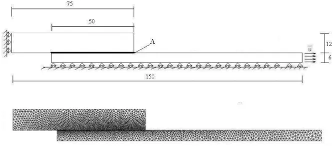 Figure II.12 :  Définition du maillage (unité en mm), des conditions aux limites, et du point A 