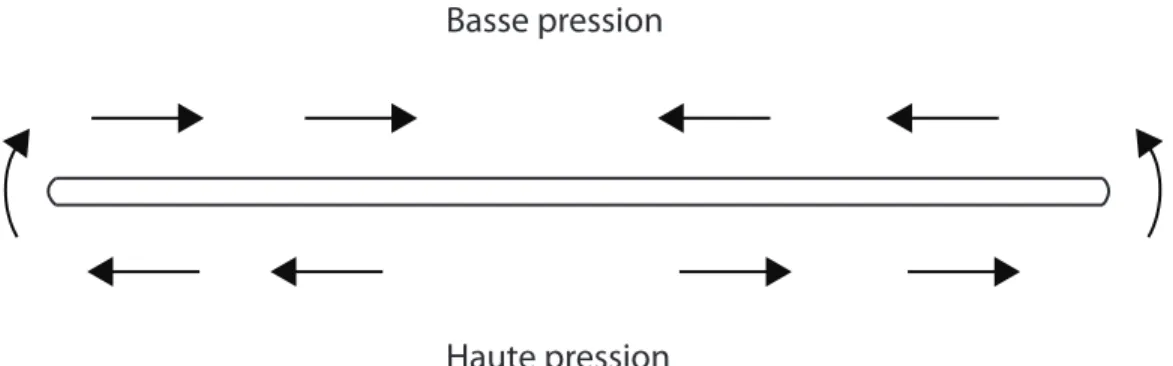 Figure 2.10: Repoussement des lignes de courant dû aux fuites d’air aux extrémités de l’aile
