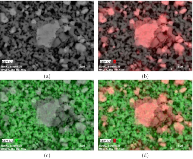 Figure 4.3 – (a) Image MEB `a fort grossissement de la c´eramique de l’´echantillon SF-LST-Ni-1