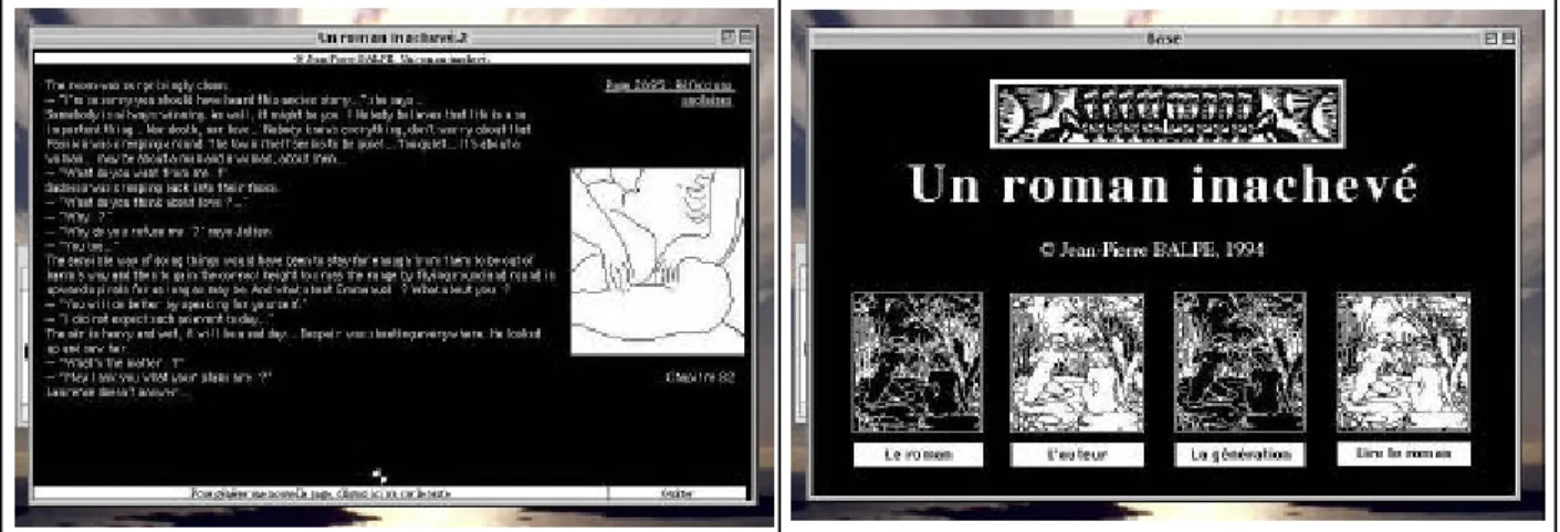 Figure 2 : Un Roman inachevé, phase de calcul et écran de sortie. 