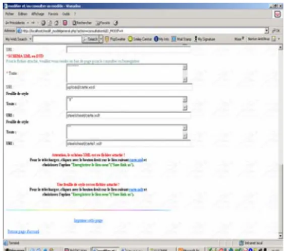 Figure 10 : Présentation des informations associées aux modèles  XML 
