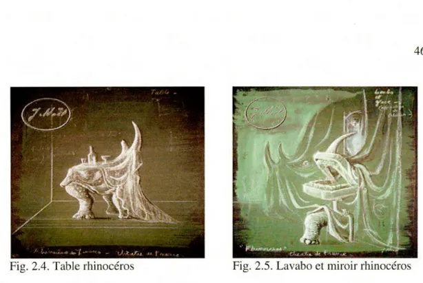 Fig. 2.4.  Table  rhinocéros  Fig.  2.5. Lavabo  et  miroir  rhinocéros 