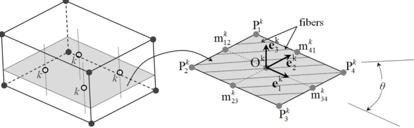 Figure 2.6. Schematic representation of the fiber orientations with respect to the local element  frame for the SHB20 element