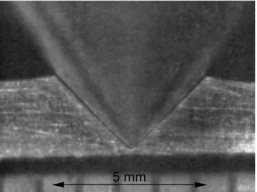 Figure 2.6: Indentation test on duralumin with a tungsten carbide conical inden- inden-ter [ Testwell and Tabor , 1961 ].