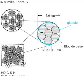 Figure 2.5 – Mod` ele de Jenning pour les deux types de C-S-H (adapt´ e de Constantinides [28] ).