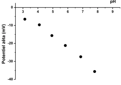 Figure 1.11 : Evolution du potentiel zêta en fonction du pH pour des solutions de  nanoparticules de silice SiOH à 2 g/L