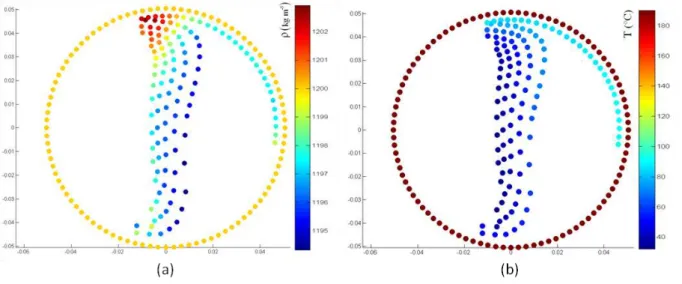 Figure 12 : Simulation 2D du rotomoulage réactif par la méthode SPH : variation de la masse                           [34]