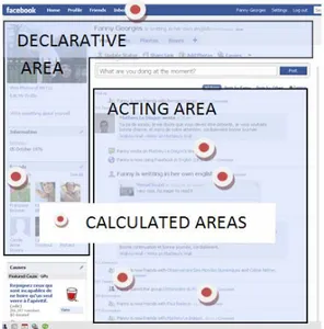 Figure 2 Facebook: declarative, action and calculated  areas 