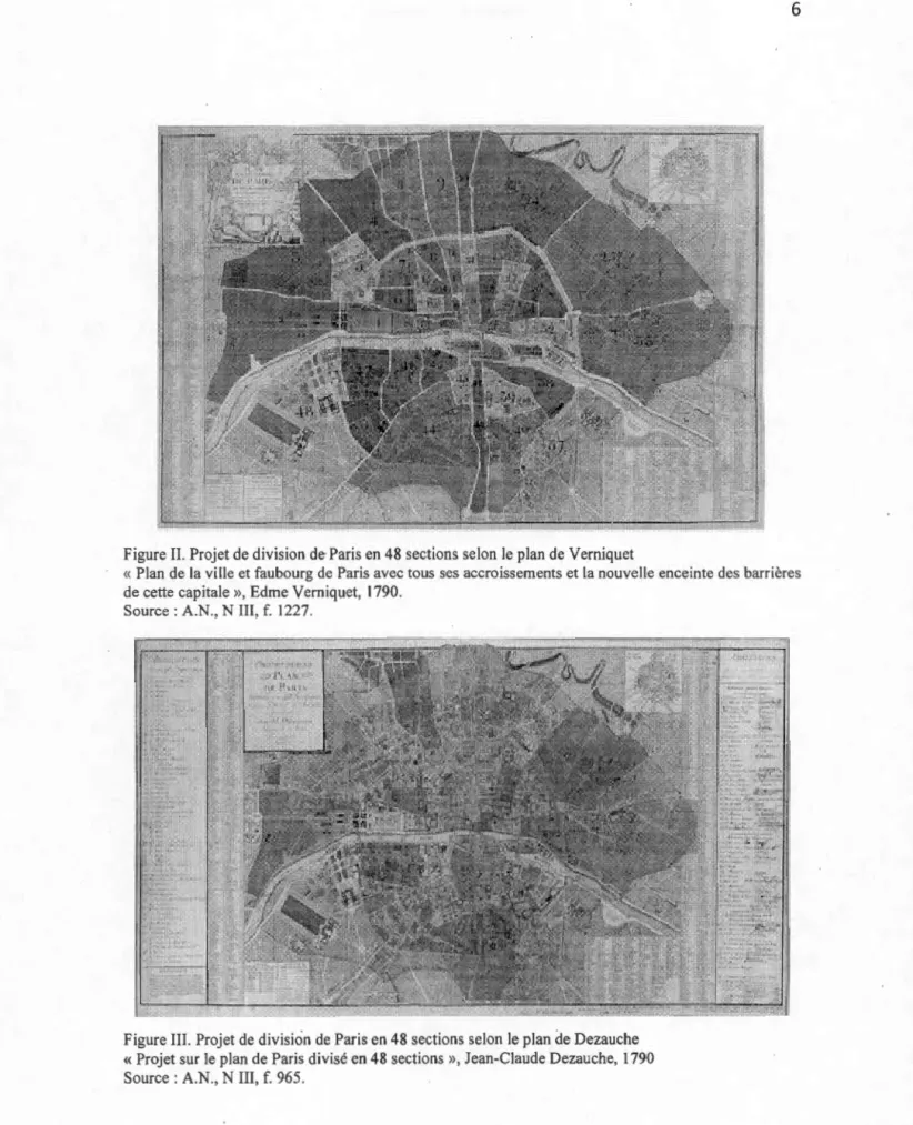 Figure II.  Projet de division de Paris en 48 sections selon le plan de Verniquet 